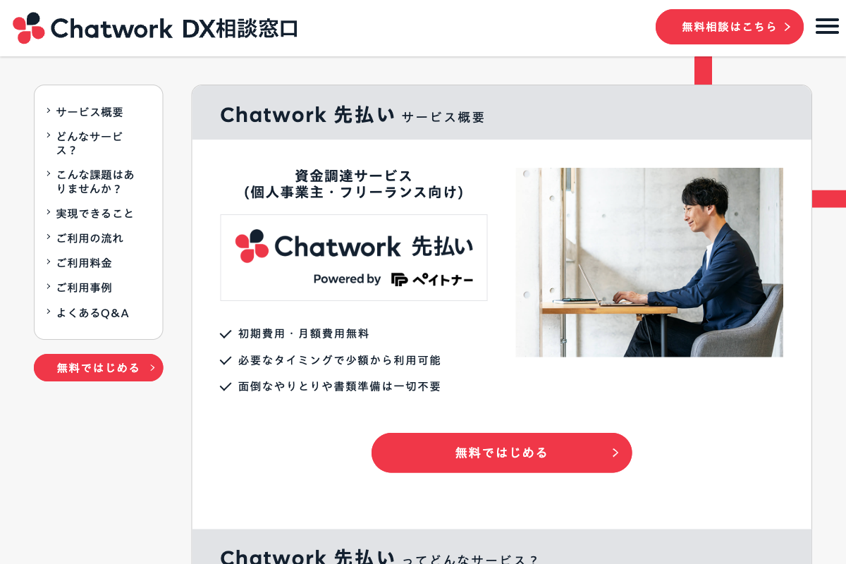 Chatwork先払い公式サイトのファーストビュー