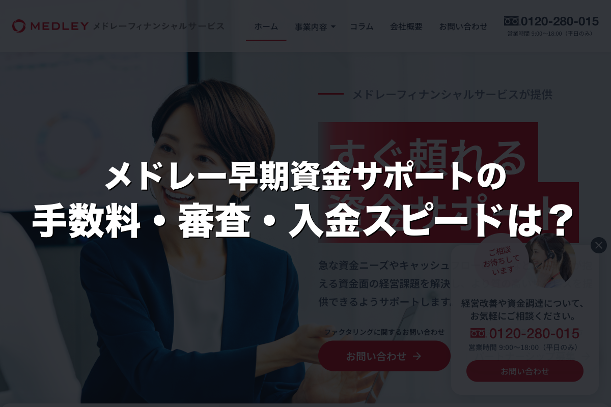 メドレー早期資金サポートの手数料・審査・入金スピードは？