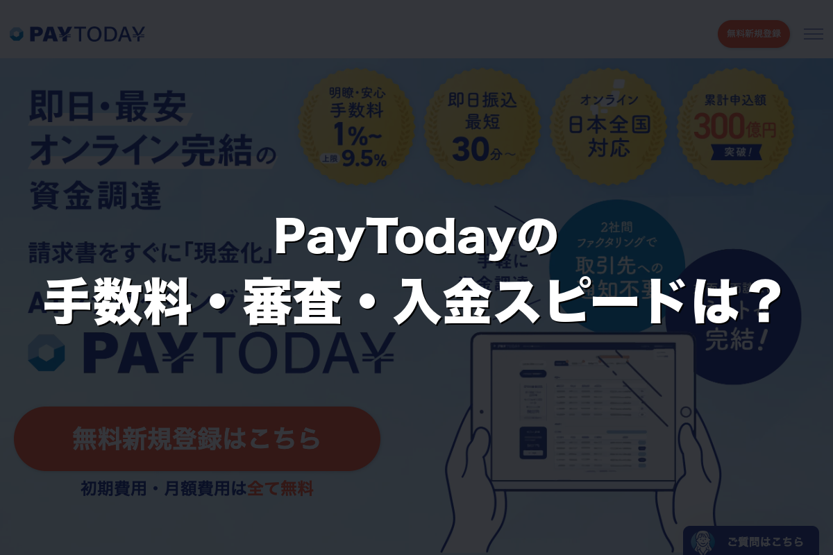 PayTodayの手数料・審査・入金スピードは？